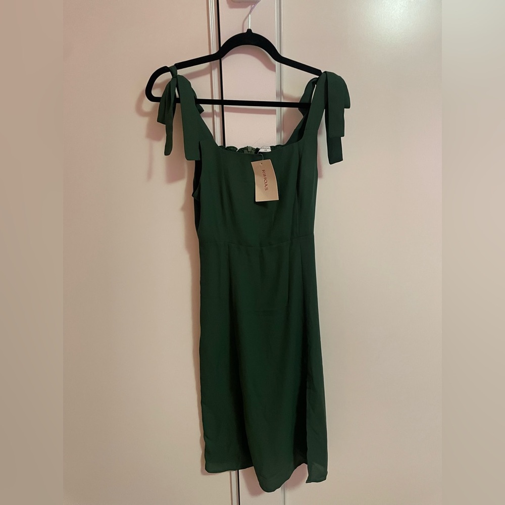 New Rihoas Tie Shoulder Midi Summer Dress Green XS